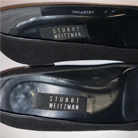 Vintage Stuart Weitzman Black Suede Mirrored Heels Square Toe Women’s Sz 9 - Picture 3 of 6